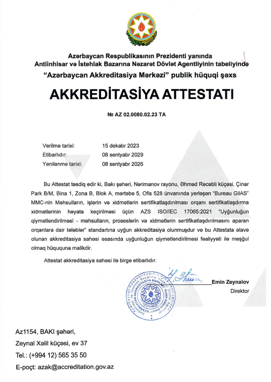 Akkreditasiya attestatı AZ 02.0080.02.23 TA