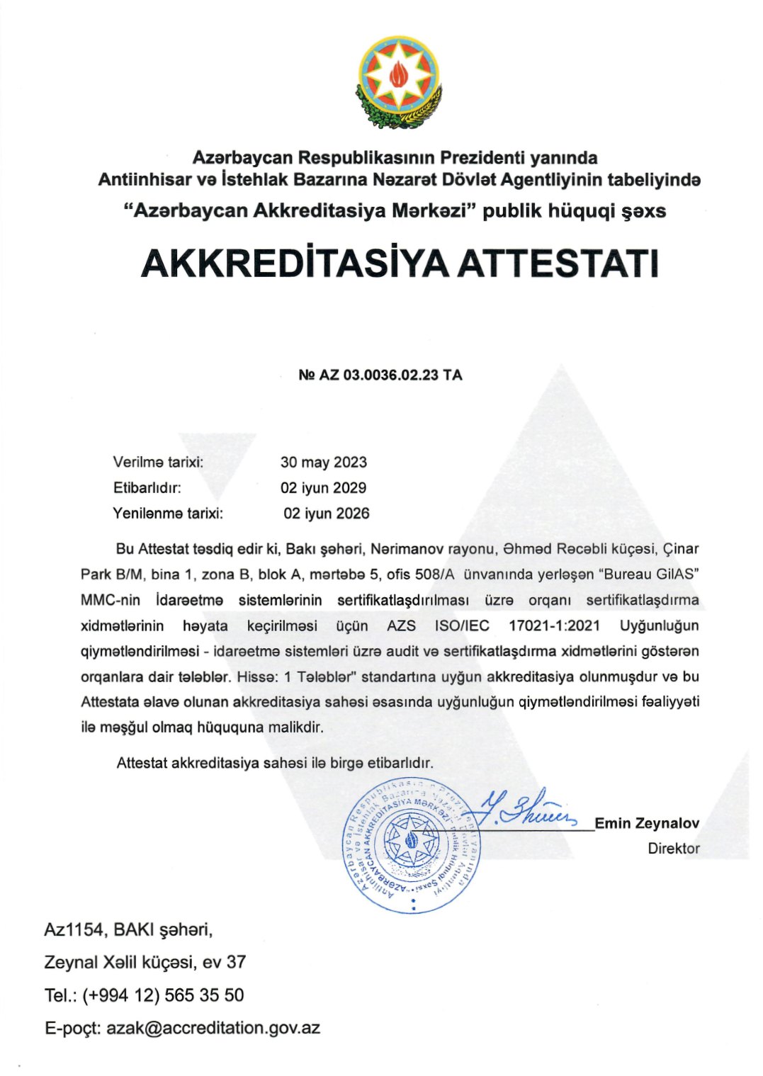 Akkreditasiya attestatı AZ 03.0036.02.23 TA